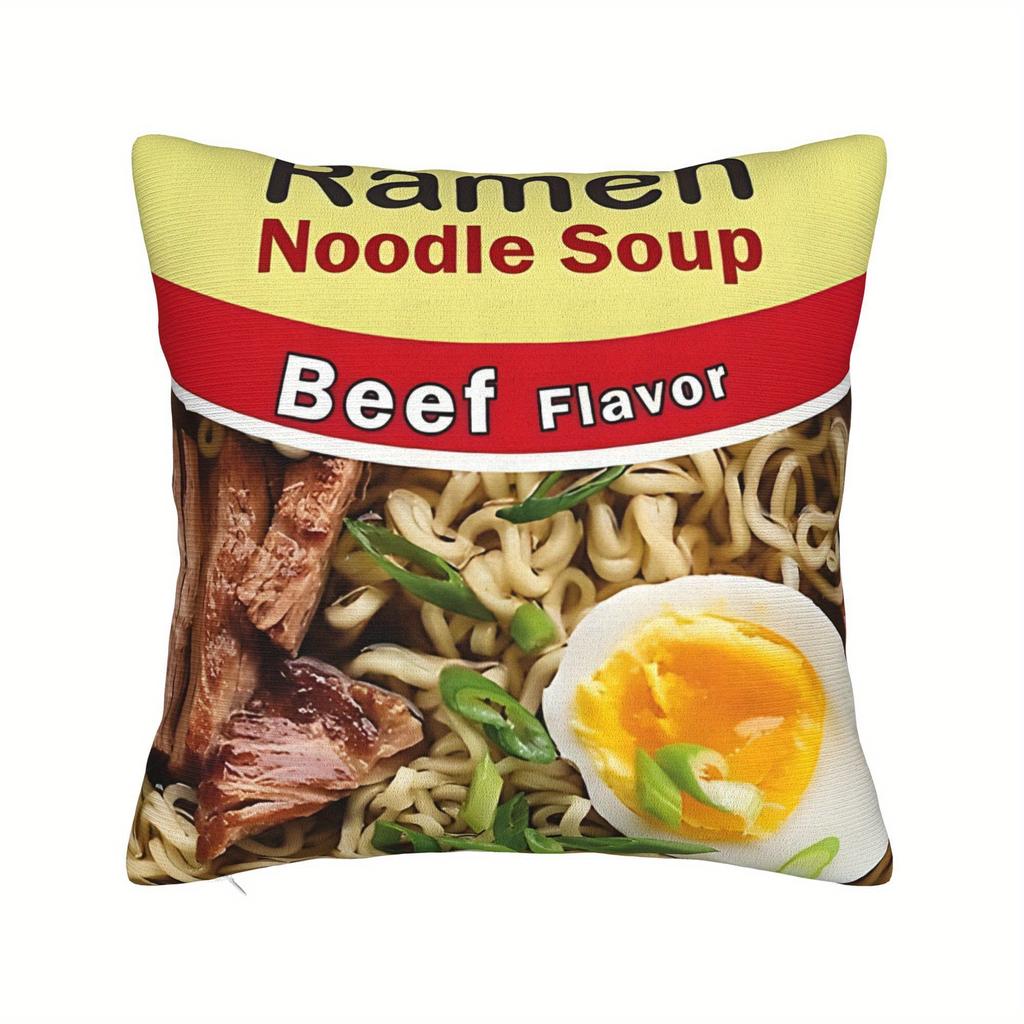 Vintage Ramen Beef Flavor Cushion Cover, Zippered Soft Durable Machine Washable Pillowcase, Food Themed Design For Living Room B