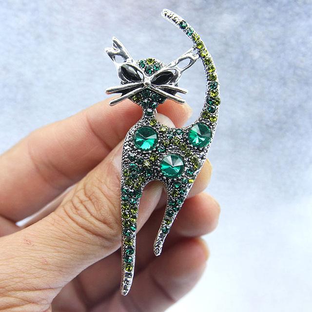 Броши со стразами и котом для женщин, модные блестящие кристаллы, брошь в виде животного, булавки, корсаж, одежда, пальто, аксессуары, ювелирные изделия, подарки
