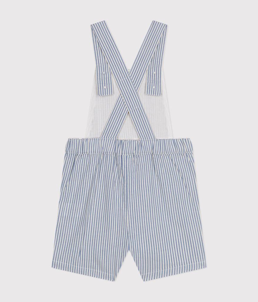 Petit Bateau Seersucker Short Overalls A09JT Size 36 95cm Blue/Off-White, Months,