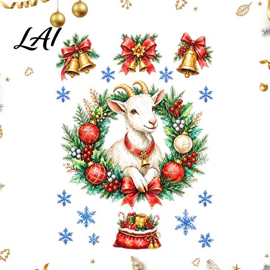 Static Cling Window Film Christmas Sheep Wreath Lamb 2027 Clings Decorative Stickers with Holiday Glass Decals Snowflakes And Bells Removable