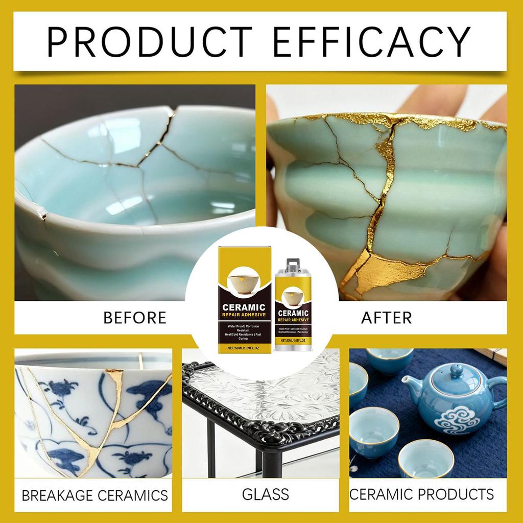 Porcelain Repair Kit Broken Ceramics Glass Repair Glue Kit Adhesive Refinishing for Art Craft Plate Saucer Cup Teaware Vases