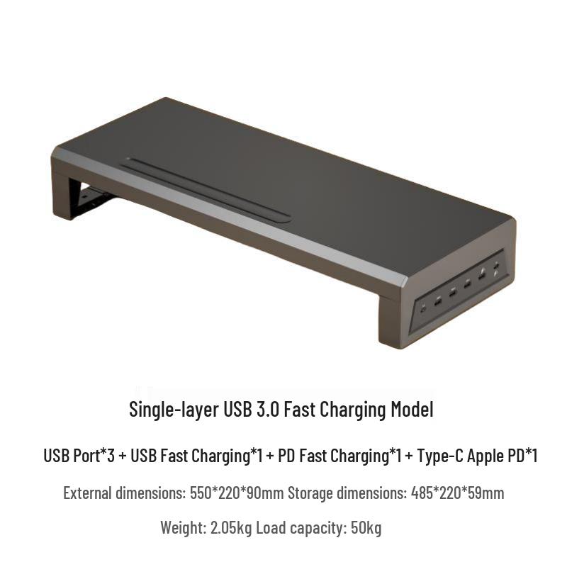 Gecko Double-Layer USB-C Monitor Riser with Expansion & Charging