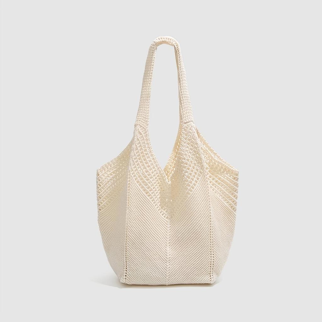 Ladies' Large Capacity Bohemian Knitted Crocheted Shoulder Bag, Fashionable Hollow Woven Tote Bag, Beach Vacation and Leisure Outing, Beach Bag