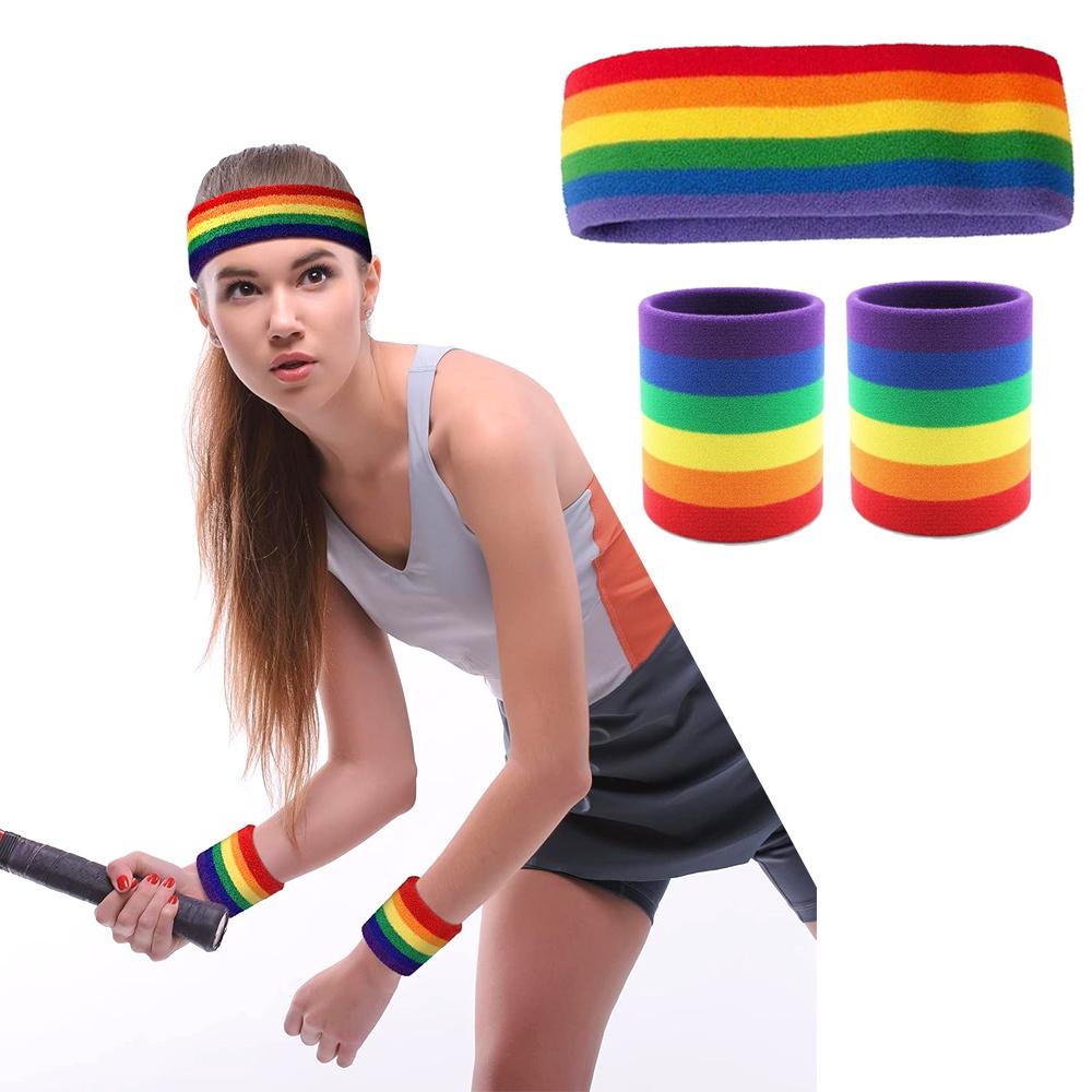 Colorful Sports Sweatband Set – 1 Headband + 2 Wristbands, Breathable & Sweat-Wicking, Perfect for Sports & Cosplay