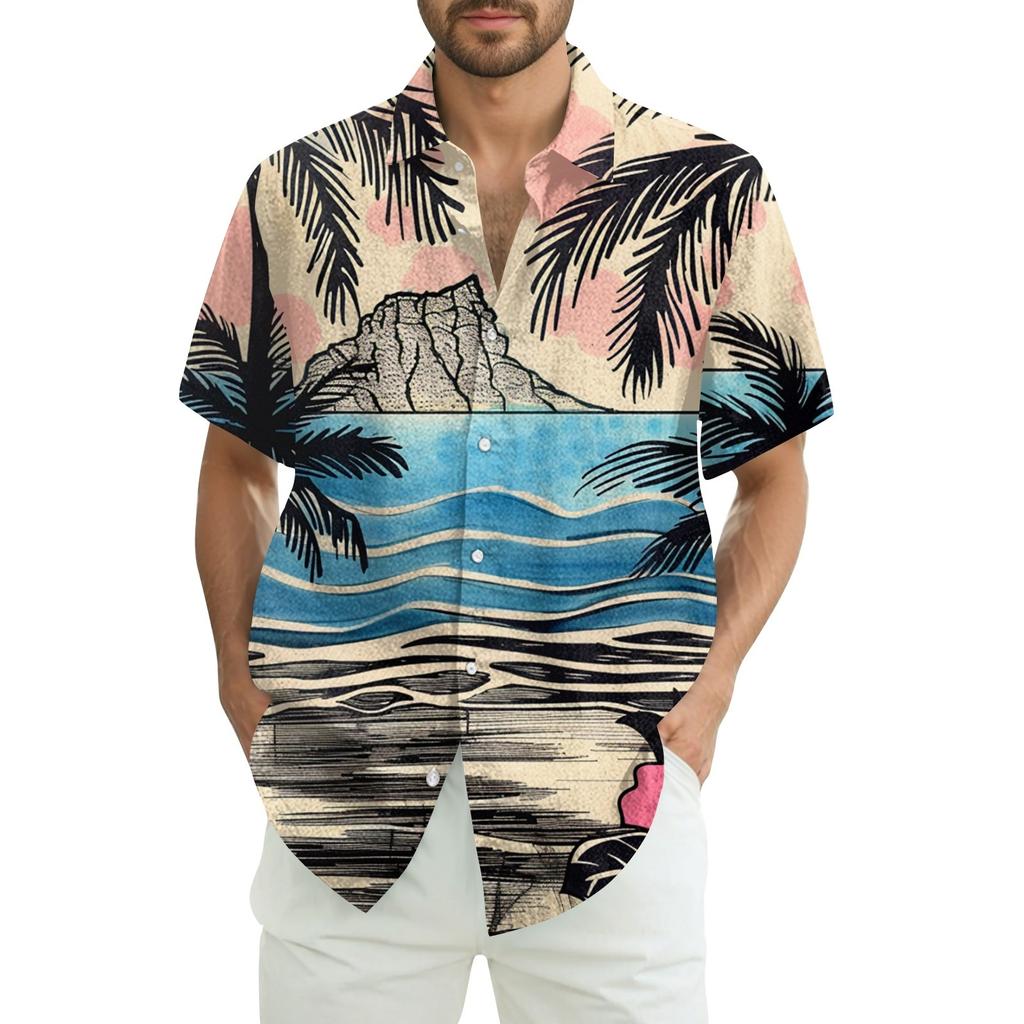 Men's Fashion Loose Hawaiian Printed Short Sleeve Beach Shirt
