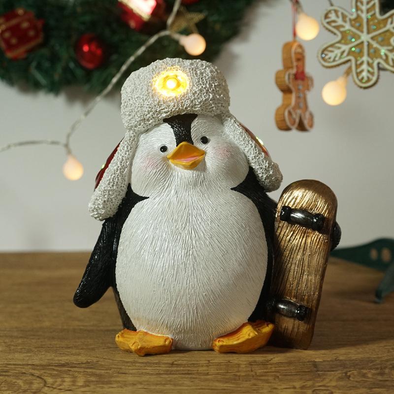 Рождественские ornaments-скульптуры животных Коричневый медведь-барабанщик Собака Идея подарка Коробка Красивый скейтборд Пингвин Рождественские украшения для дома