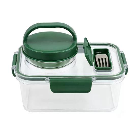 Банка для салата с 4-секционной коробочкой для специй, герметичный контейнер для приготовления еды со встроенным отделением для заправки, пластиковый контейнер для салата без BPA для использования на ходу