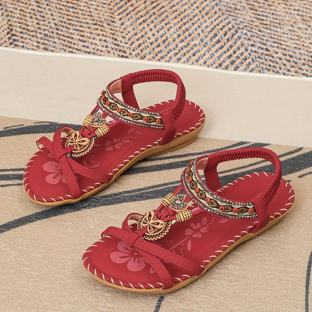 Fashion Retro Women's Sandals Flower Print Sewing Shoes Summer