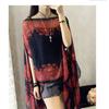 Breathable Chiffon Blouse Printed Bikini Cover Tops New Poncho  Women