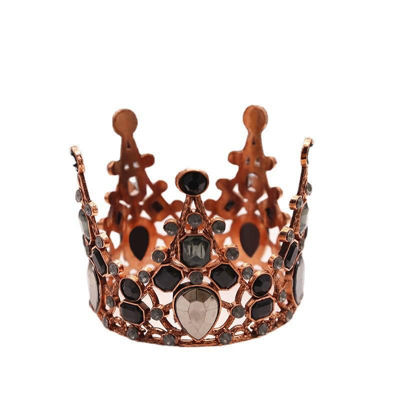 Ретро медный барочный торт украшения корона день рождения круглая детский головной убор для выступлений черная женская золотая корона