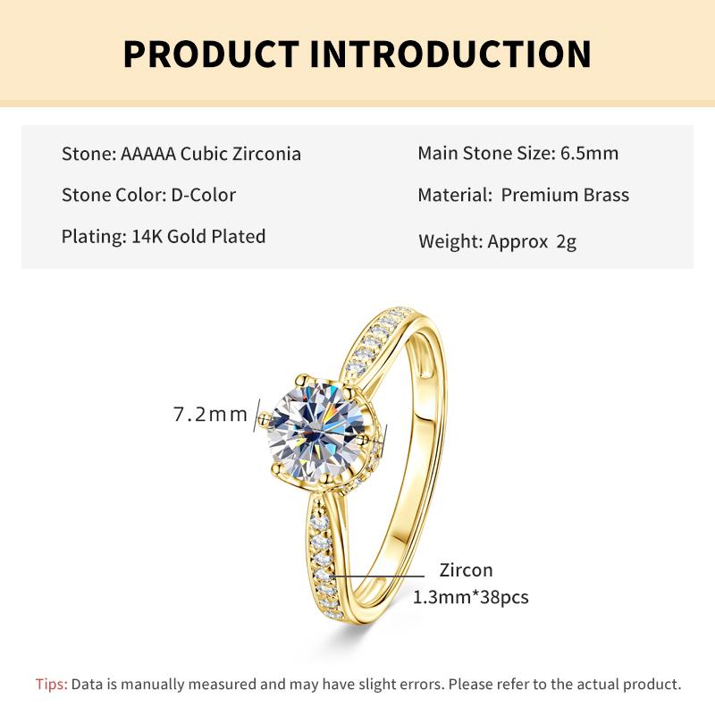 Rrjzz 1CT Cubic Zircon Simulated Diamond Solitaire Wedding Engagement Ring Tiara Wedding CZ Band Premium Crown Rings for Women