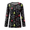 Women's Fashion Casual Long Sleeve Christmas Print Round Neck Pullover Top Blouse