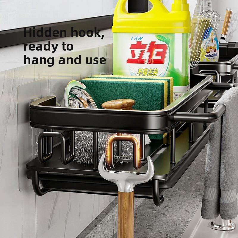 Aluminum Alloy Wall Mount Dishcloth Storage Rack With Removable Drip Tray For Kitchen Organization