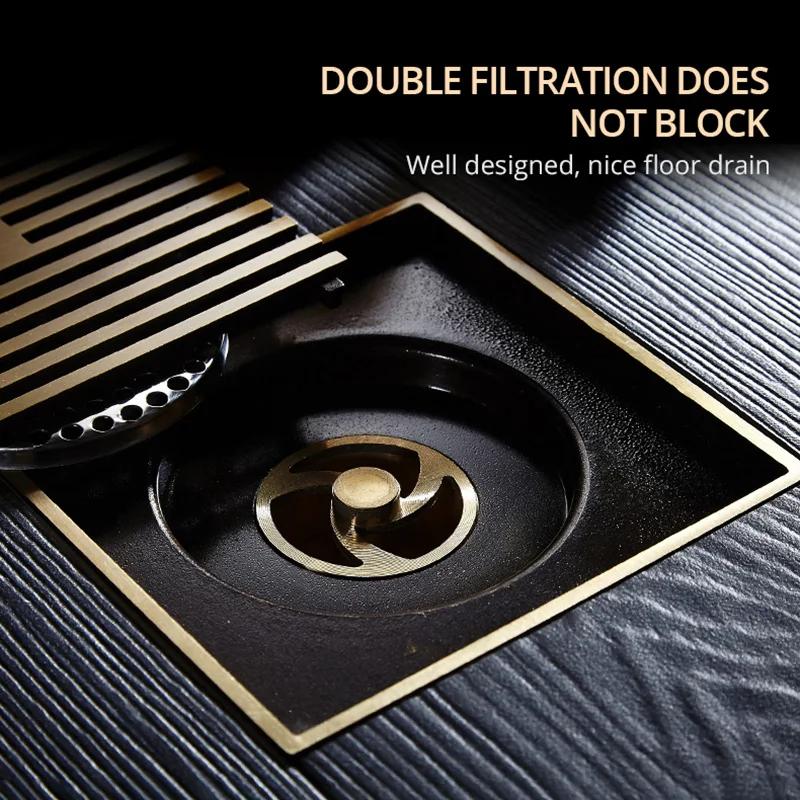 Душевые сливы 12*12 см Квадратные сливы для ванны Ситечко Волосы Античная латунь Художественная резьба Слив для пола ванной комнаты Сливная решетка 811529F