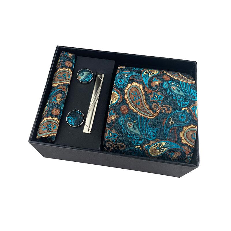 Cozy Up 5 Pieces Set Paisley Men's Tie Including Tie Square Cuff Tie Clip Gift Box