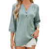 Spring and Summer Women's T-shirt Solid Color V-neck Loose Button Mid-sleeve T-shirt Top