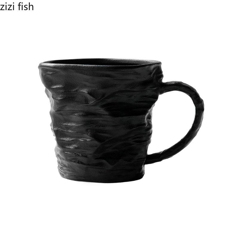 Folded Texture Ceramic Mug Creative Black and White Coffee Mug Milk Mug Office Water Cup Tea Cup Household Couple's Cups