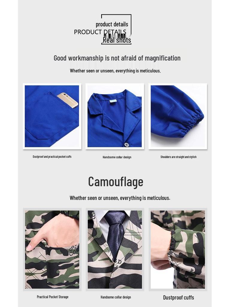 Unisex Dustproof Camouflage Labor Protection Coats with Logo Printing Option - Blue Long Coats