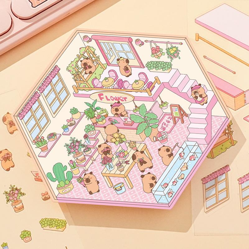 Мультфильм Еда Уличный Пейзаж Наклейка Сцена из Хижины DIY Игрушка Игра Наклейка Фестиваль Подарок На День Рождения для Детей Девочек и Детей