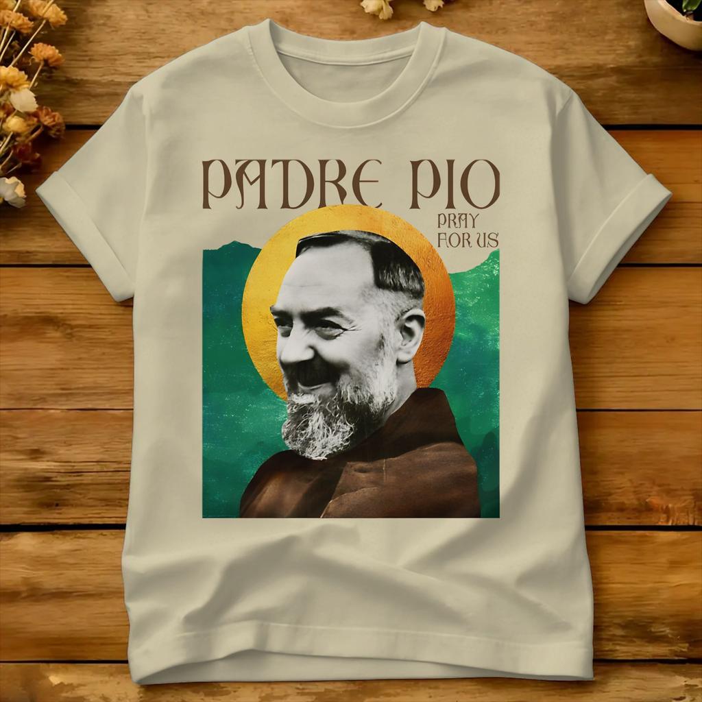 Padre Pio Transparent Background T Shirt Summer Cotton T Shirts For Couple Custom Logo Tee Shirt Short Sleeve Y2k Funny Tops