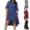 Women's Boyfriend Style Casual Pocket Long Sleeve Plaid Shirt Irregular Dress