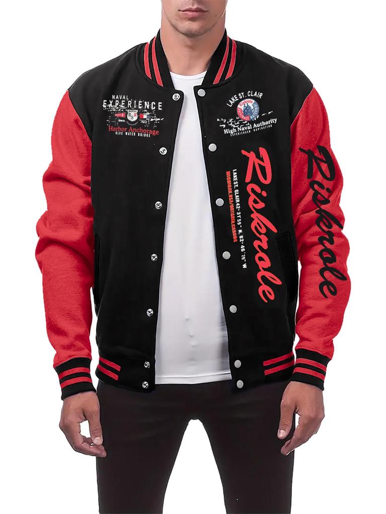 Мужская бейсбольная кардиган-куртка с воротником-стойкой и принтом из букв