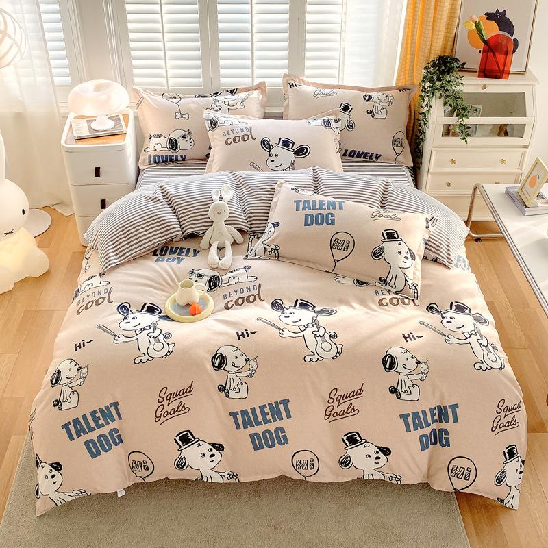 Небольшой свежий утолщенный комплект из четырех предметов из хлопка с принтом, состоящий из трех предметов, простыня и пододеяльник