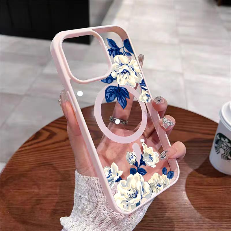 Для iPhone 17 16 15 14 13 12 Pro Max 15 16 Plus 17 Air 11 Ночной Белый Розовый Узор Макарон Магнитный Прозрачный Чехол-Накладка для Телефона