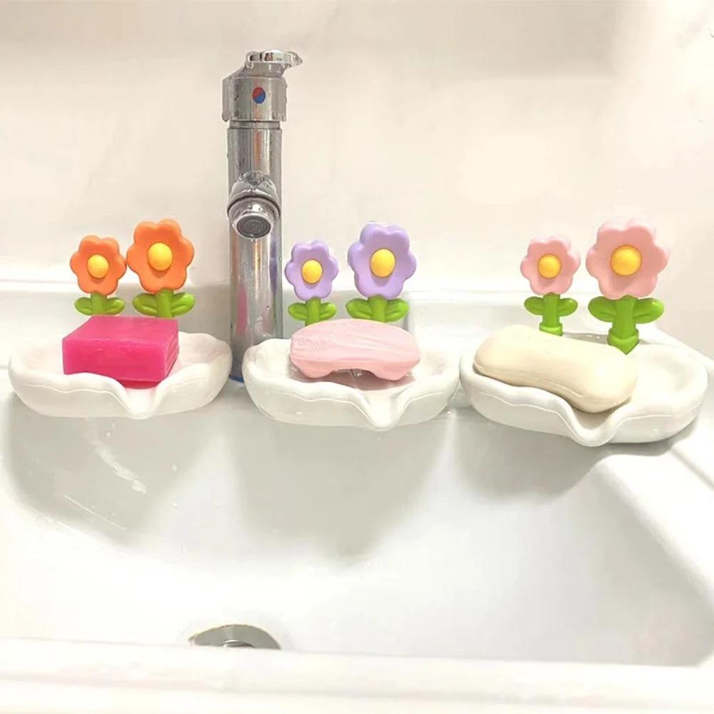 Flower Decor Creative Floral Soap Box Bathroom Accessories Plastic Storage Soap Rack Home