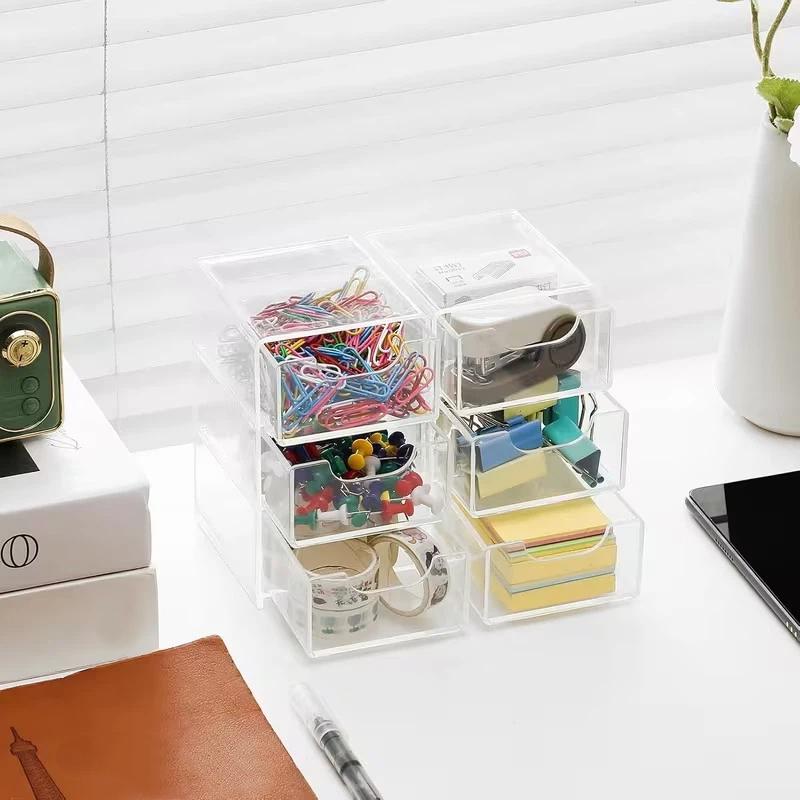 3-Tier Clear Acrylic Drawer Storage Box Durable Desktop Organizer for Home Vanity Desk Stationery Storage