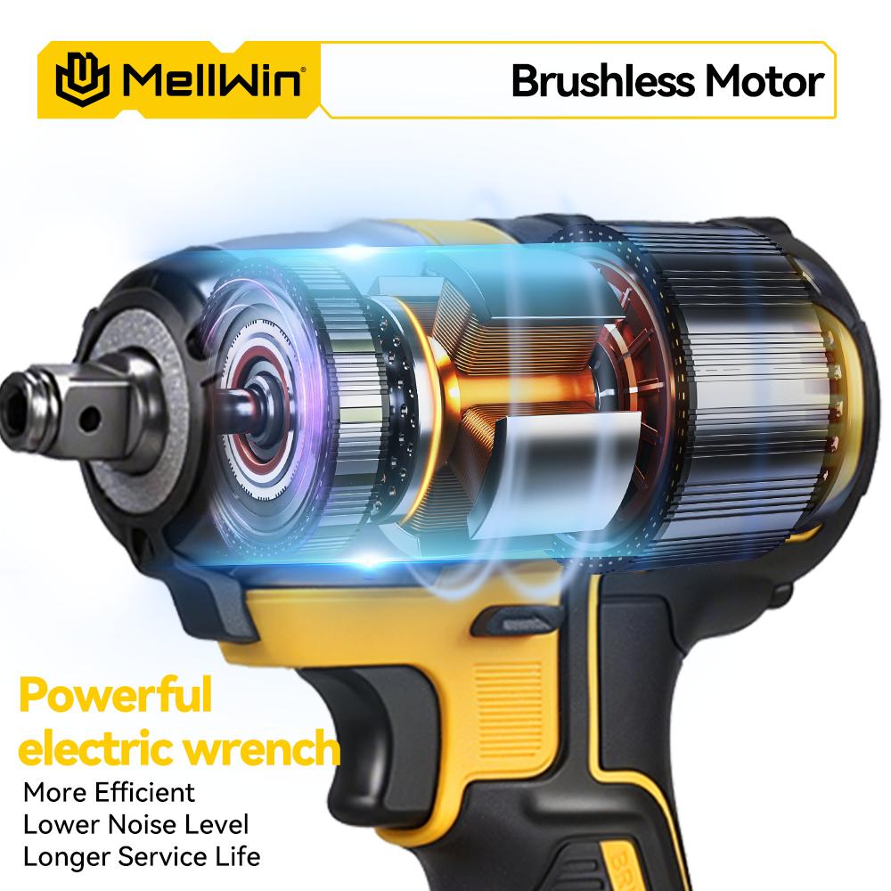 MELLWIN Бесщеточный электрический гайковерт 520 Н·м 3-в-1 Аккумуляторный ударный гайковерт Электрическая отвертка Дрель Для аккумулятора Makita 18 В Штифтовый