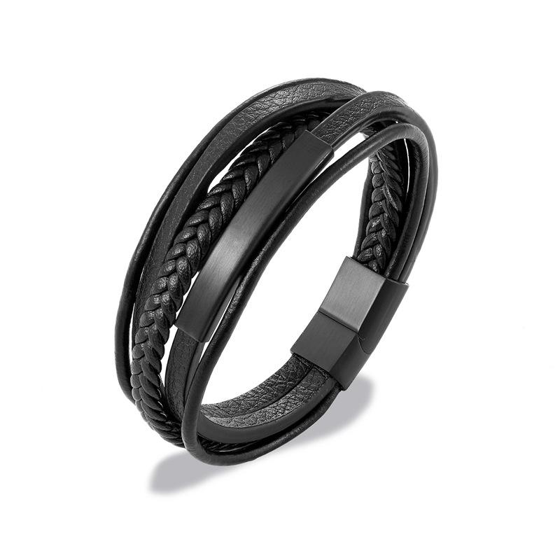 2026 Simple Men's Pipe Leather Bracelet European and American Simple Magnet Frosted Button Head