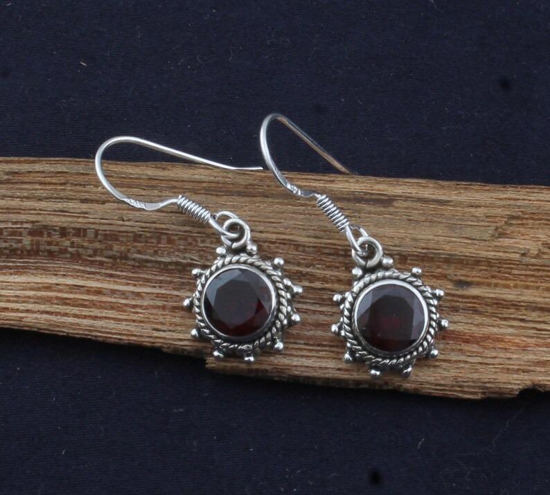 Solid 925 Sterling Silver Garnet Gemstone Dangle Drop Earrings Women Earrings Gift For Her Silver Jewelry
