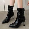 Женские ботильоны на высоком каблуке, сексуальные туфли с острым носком, зимние дизайнерские туфли-лодочки 2024 года, модные новые тенденции в готическом стиле для женщин