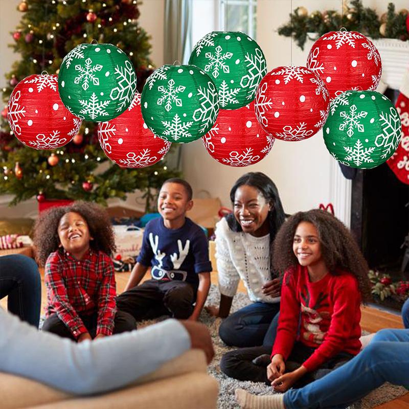 1 шт./5 шт. Подвесные бумажные фонарики Праздничные торжества Красный Зеленый Домашний бумажный фонарик Декор для двора С принтом снежинок Новый год 2 цвета