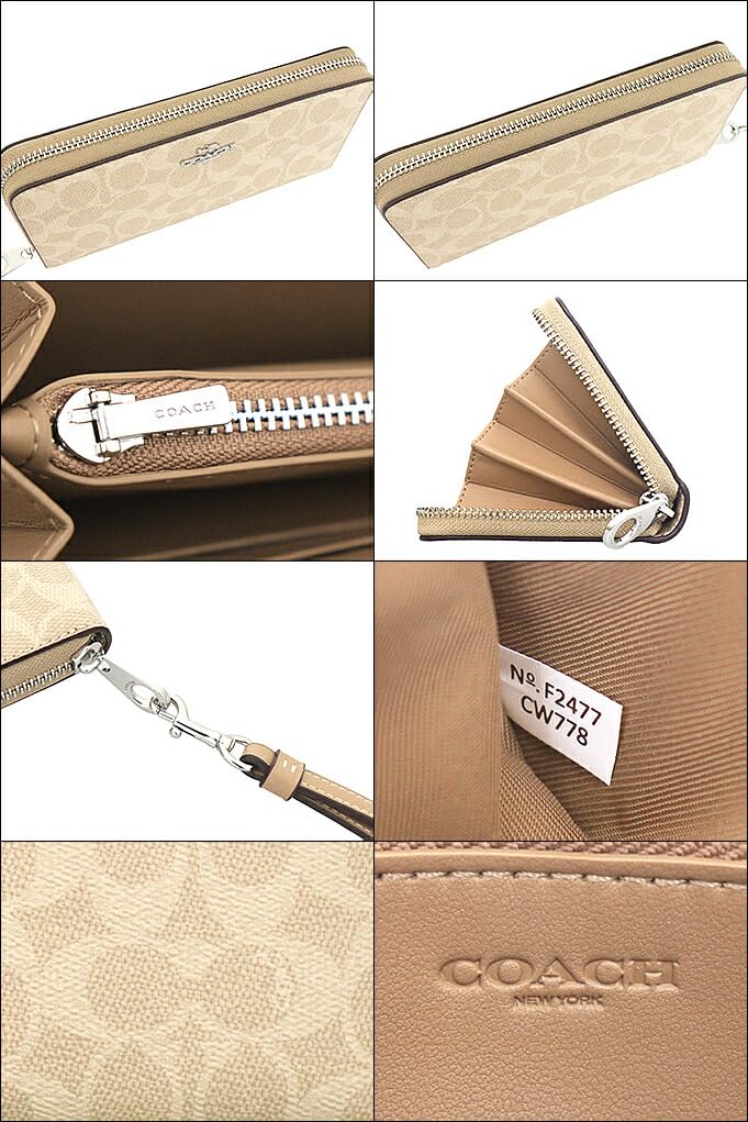 Coach Кошелек FCW778 CW778 Sand x Taupe Signature из кожи с покрытием, длинный кошелек на молнии [Coach] (Длинный кошелек) (с ремешком) Для женщин [Товар на выходе]