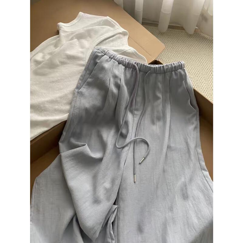 Zose Linen-Feel Cotton Casual Drawstring Trousers