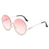 Round Frame Sunglasses With Diamonds, Metal Glasses, Half Frame Trimmed, Women'S Slimming Trend