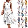 Women's Summer Sleeveless Solid Color Printed Loose Splicing Casual Hanging Neck Beach Dresses