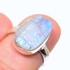 Кольцо из стерлингового серебра 925 пробы с натуральным радужным лунным камнем, размер 6,5 K7e91