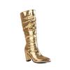 FOREADA Women Knee High Long Boots Pointed Toe Metallic Boot Chunky High Heels Pleated Gogo Boots Ladies Fashion Shoes Winter