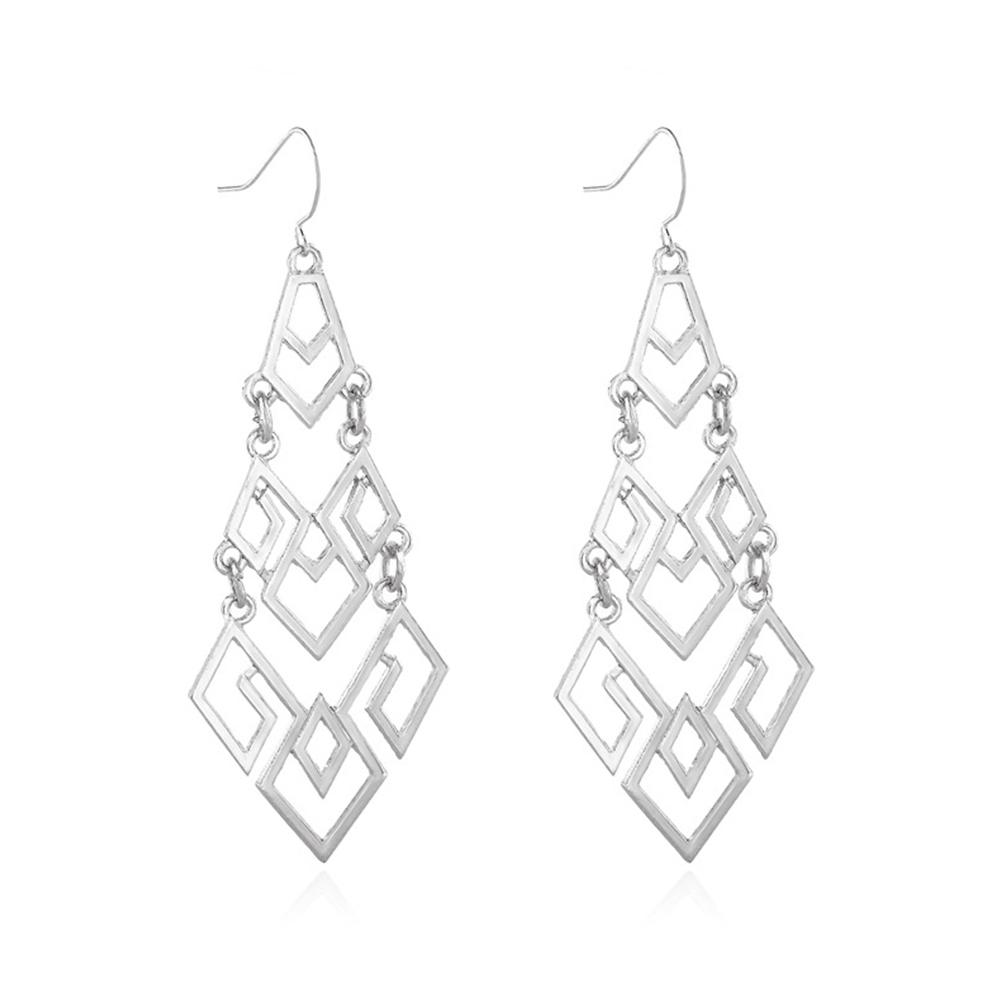 Women Diamond Hollowing Long Exaggeration Geometry Earrings