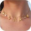 14K Gold Plated Initial Charm Necklaces for Women Girls, Waterproof Boho Starfish Surfer Beach Necklace