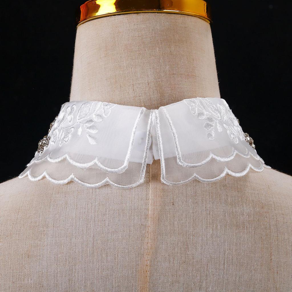 Lace Detachable Collar for Women Embroidery Floral Beaded Lapel Ruffled Stand False Collar Decorative Dress Accessories