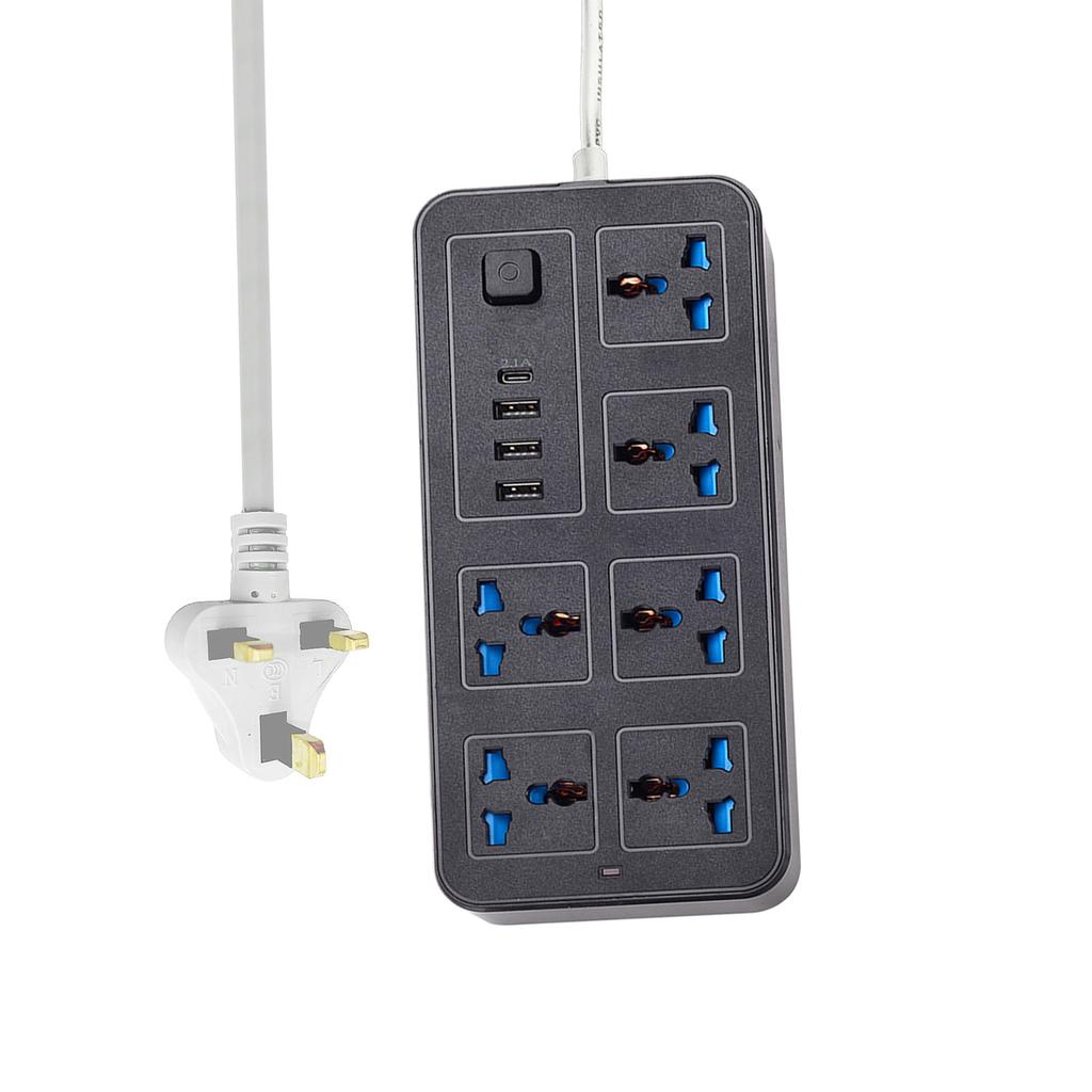 Power Strip With 6 AC Sockets & 3 USB 1 Type C Port 6FT Extension Cord Protector for Home Office Dorm Power Button