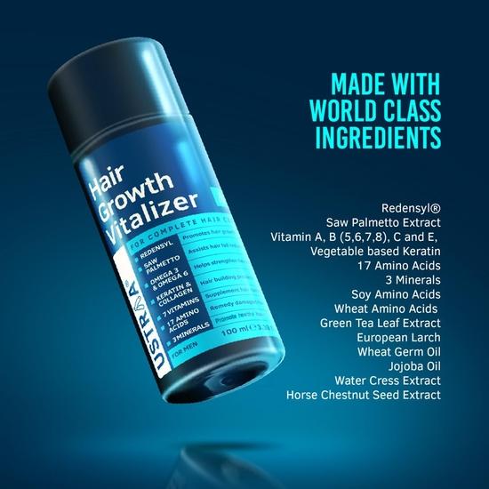 Ustraa Средство для роста волос - 100 мл - Клинически протестировано | С реденсилом, пальмой сереноа | Нелипкий, нежирный крем для волос - Ежедневное использование - 100 г