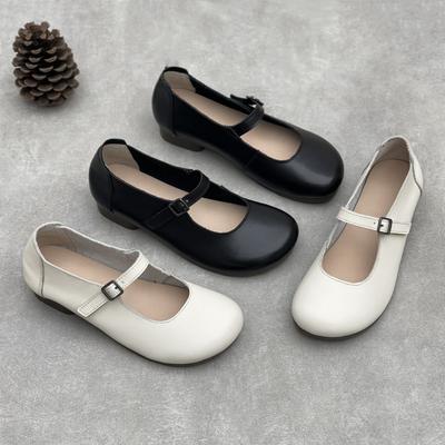 Туфли-лодочки ручной работы из натуральной кожи с круглым носком, минималистичные однотонные туфли из мягкой коровьей кожи на низком каблуке