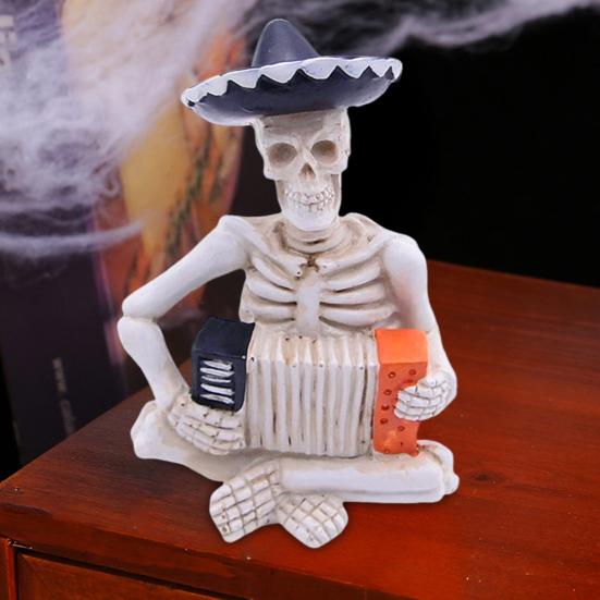 Мини Хэллоуин Скелет Фигурки Смола Скелет Статуэтка Игрок на Гитаре/Аккордеоне/Скрипке Хэллоуин Коллекционное Украшение для Дома Офиса Декор Стола