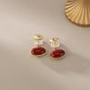 New 2025 Red Oval Earrings: Luxurious, High-End, Retro Hong Kong Style Perfect for Autumn/Winter and New Year.