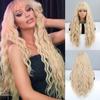 Light Blonde Long Wavy Women Wig with Bangs Synthetic Fiber Cosplay Daily Wear Long Natural Wavy Colorful Wig